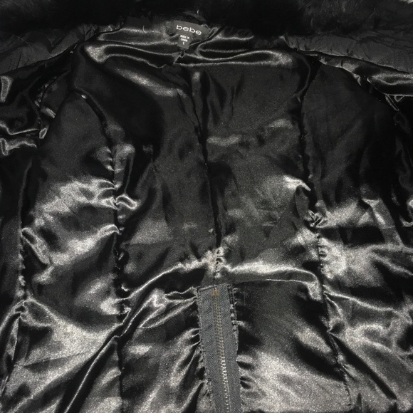 Bebe Nylon Rabbit Fur Collar Down Jacket Coat S - Picture 12 of 15
